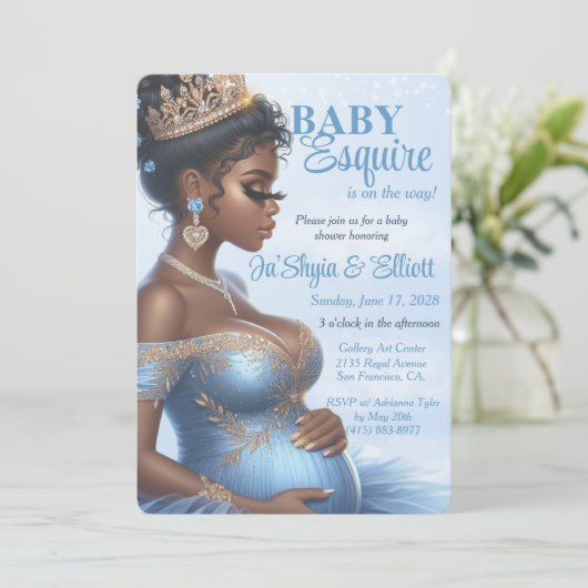 Etnische Vrouw Elegant Blauw & Goud Royal Baby sho Kaart (Staand voorkant)
