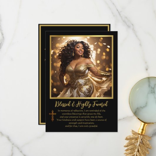 Etnische vrouw gezegend en zeer begunstigd Spiritu Bedankkaart (Voorkant / Achterkant in situ)