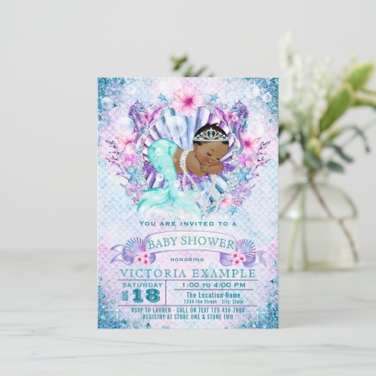 Etnische Zeemeermin Baby Douche uitnodigingen (Staand voorkant)