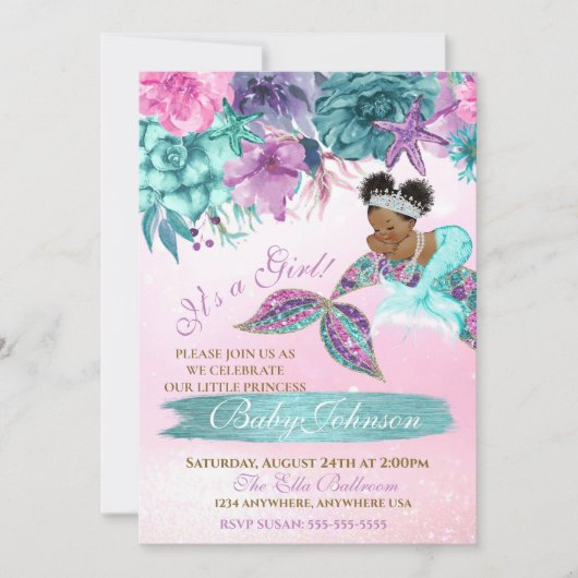 Etnische  zeemeermin baby onder de zeeen douche kaart (Voorkant)