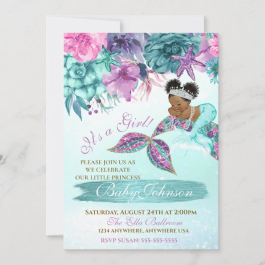 Etnische  zeemeermin baby onder de zeeen douche kaart (Voorkant)