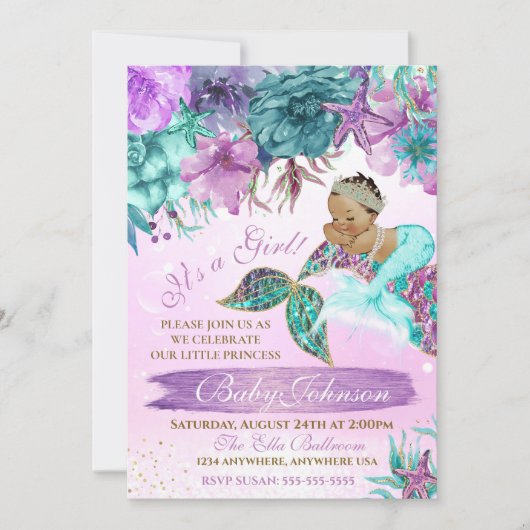 Etnische  zeemeermin baby onder de zeeen douche kaart (Voorkant)