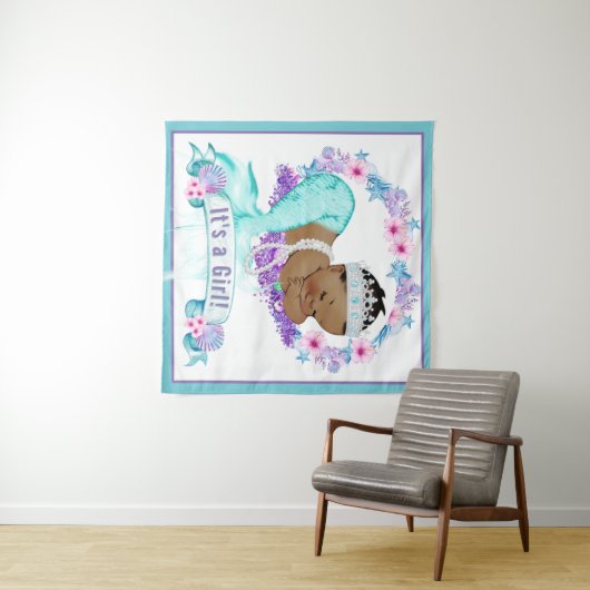 Etnische Zeemeermin Baby Shower Achtergrond Banner Wandkleed (In Situ (horizontaal))