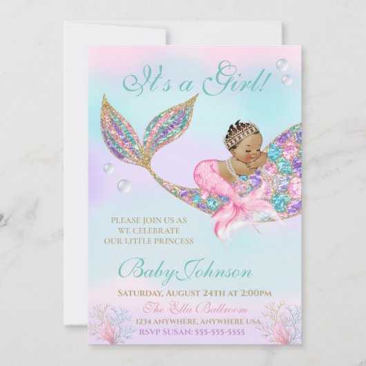 Etnische Zeemeermin Baby shower Glitter Tail Kaart (Voorkant)