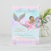 Etnische Zeemeermin Baby shower Glitter Tail Kaart (Staand voorkant)