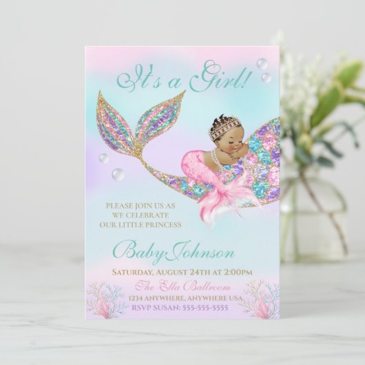 Etnische Zeemeermin Baby shower Glitter Tail Kaart (Staand voorkant)