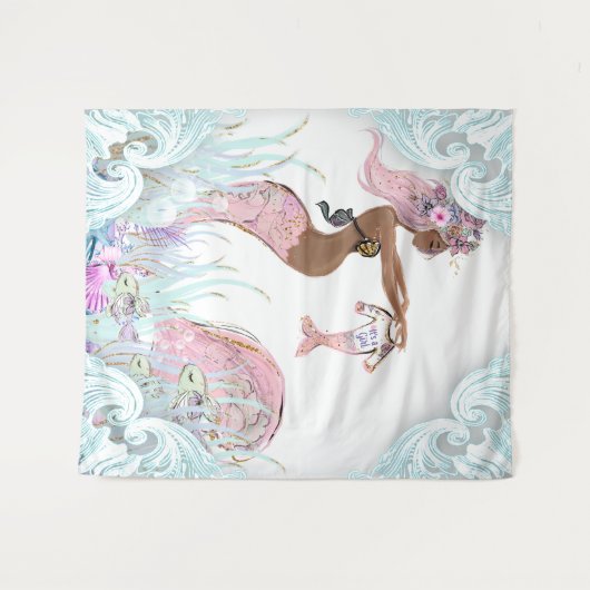 Etnische Zeemeermin Moeder Baby shower Achtergrond Wandkleed (Voorkant (horizontaal))