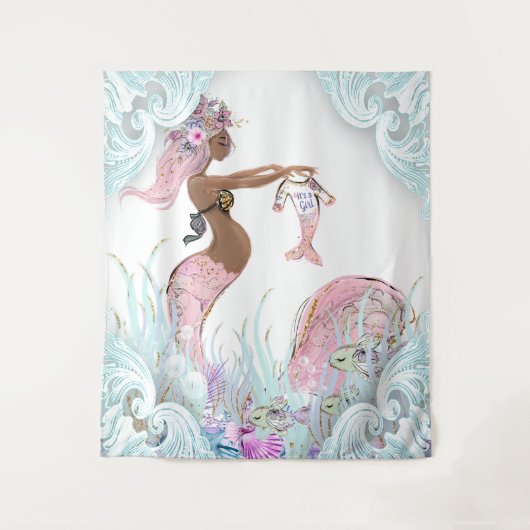 Etnische Zeemeermin Moeder Baby shower Achtergrond Wandkleed (Voorkant)