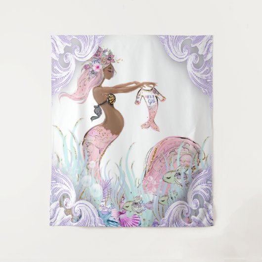 Etnische Zeemeermin Moeder Baby shower Banner Acht Wandkleed (Voorkant)