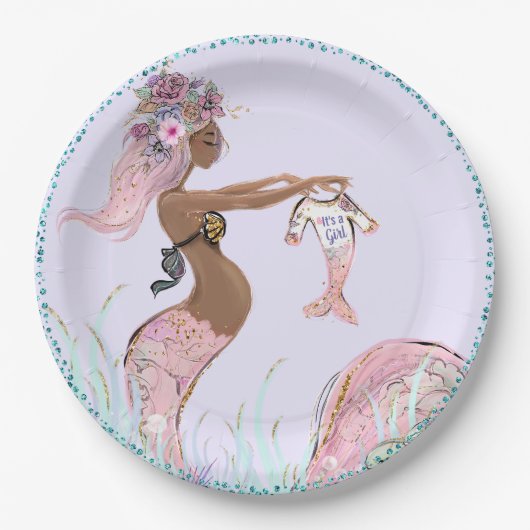 Etnische Zeemeermin Moeder Baby shower Papier Bord (Voorkant)