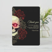Etnische Zwarte bloemendonkere gotische schedel Ha Bedankkaart (Staand voorkant)