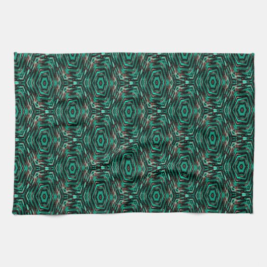 Etnische, zwarte en turquoise . theedoek (Horizontaal)