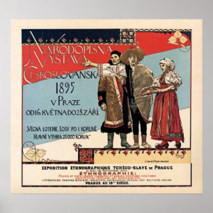 Etnografische weergave van Tsjechoslav vintage Poster