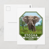 Etosha Nationaal Park Namibië Elephant Waterverf Briefkaart (Voorkant / Achterkant)