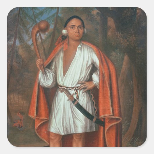 Etow Oh Koam, koning van de rivierlanden, 1710 Vierkante Sticker (Voorkant)