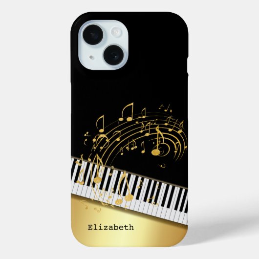 ETrendy Zwart Goud Muzieknoten, Piano Sleutels Case-Mate iPhone Case (Achterkant)