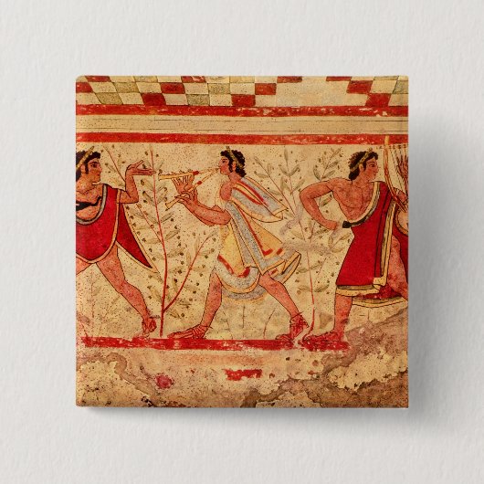 Etruscaanse muzikanten vierkante button 5,1 cm (Voorkant)