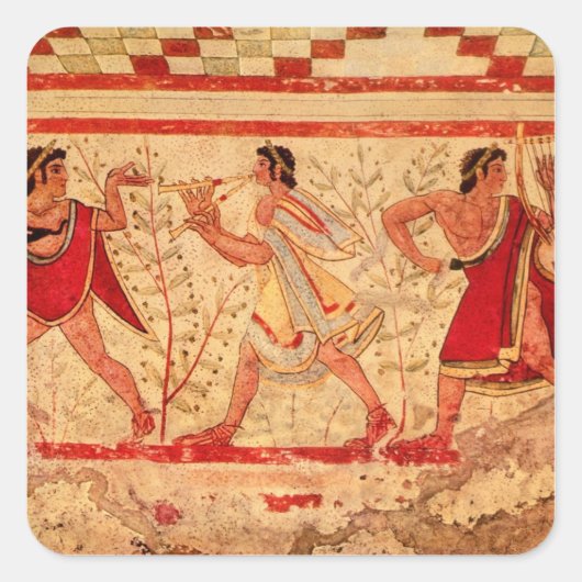 Etruscaanse muzikanten vierkante sticker (Voorkant)