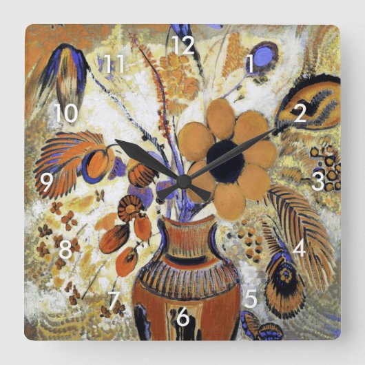 Etruscan Vase with Flowers, Redon Vierkante Klok (Voorkant)