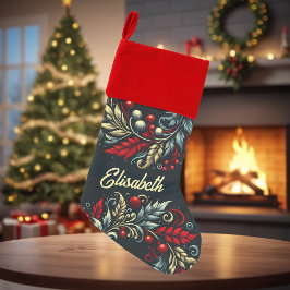 Etsen Holly Berry krans Kinder Naam Kerstsok