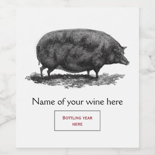 Etsen van  varkens wijn etiket (Enkel label)