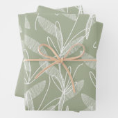 Etste bladeren botanisch patroon in salie groen inpakpapier vel (In situ)