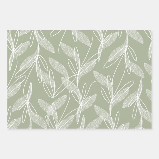 Etste bladeren botanisch patroon in salie groen inpakpapier vel (Voorkant)