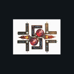 Etude № 15 - "To the Four Cardinal Directions" . Canvas Afdruk<br><div class="desc">A complex digital illustration of a mystical navigational artifact titled "To the Four Cardinal Directions." The piece features a central mechanical core with interlocking gears, flanked by two deep crimson spheres containing swirling cosmic nebulae. Four dark, ornate L-shaped brackets extend outward, decorated with glowing constellations, astrological signs, and ancient symbols...</div>