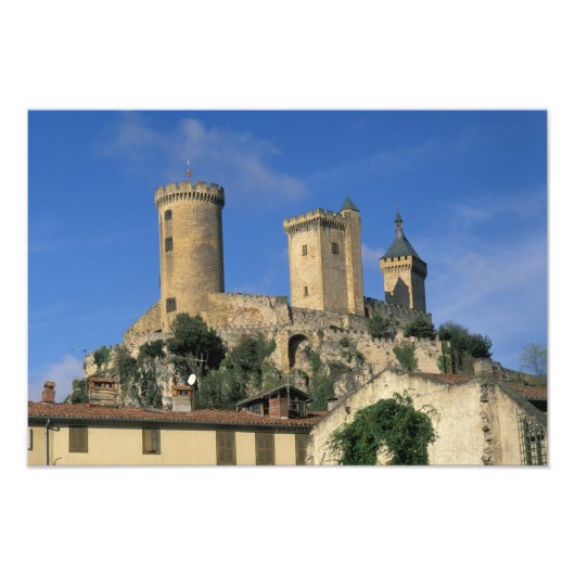 EU, Frankrijk, Foix, Ariege, Pyreneeën. Kasteel Foto Afdruk (Voorkant)