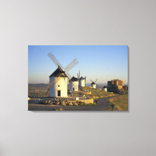 EU, Spanje, La Mancha, Consuegra. Windmolens en Canvas Afdruk