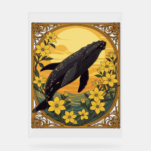 Eubalaena glacialis en gele jasmijnbloemen acryl bord (Voorkant)