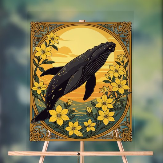 Eubalaena glacialis en gele jasmijnbloemen acryl bord (Neutraal)