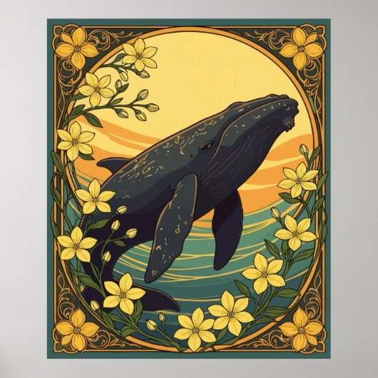 Eubalaena glacialis en gele jasmijnbloemen poster (Voorkant)