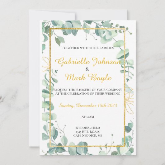 Eucaliptus Wedding Invite - Waterverf tekening Kaart (Voorkant)