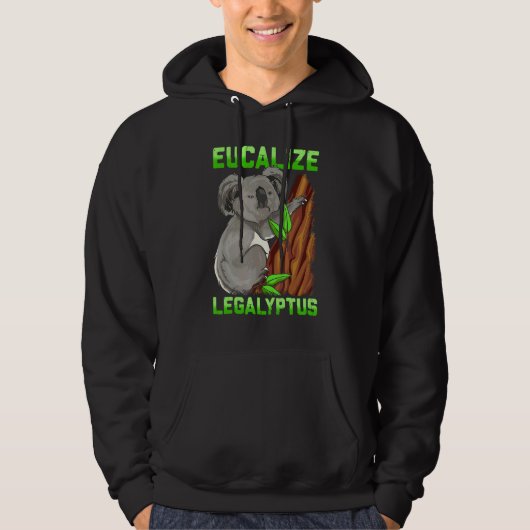 Eucalize Legalyptus Stoner Koala Beer Pun Meme Hoodie (Voorkant)