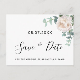 Eucaluptus bloemige groene wedding save the date briefkaart