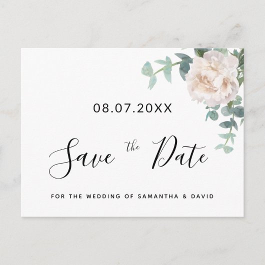 Eucaluptus bloemige groene wedding save the date briefkaart (Voorkant)