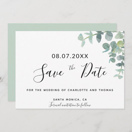 Eucaluptus greenery script bruiloft met datum (Voorkant / Achterkant)