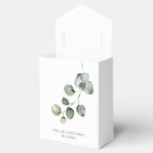Eucaluptus op wit Let’s Celebrate namen datum Bedankdoosjes (Geopend)