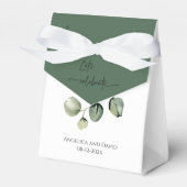 Eucaluptus op wit Let’s Celebrate namen datum Bedankdoosjes (Voorkant Zijde)