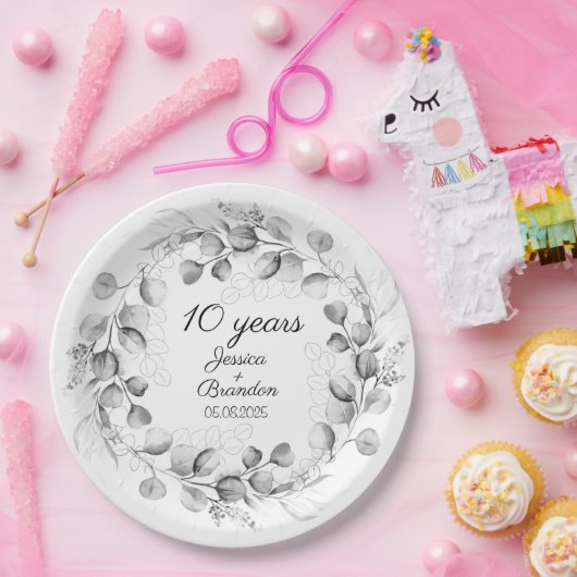 Eucalyptus 10e Tin Bruiloft Jubileum Papieren Bordje (Feest)