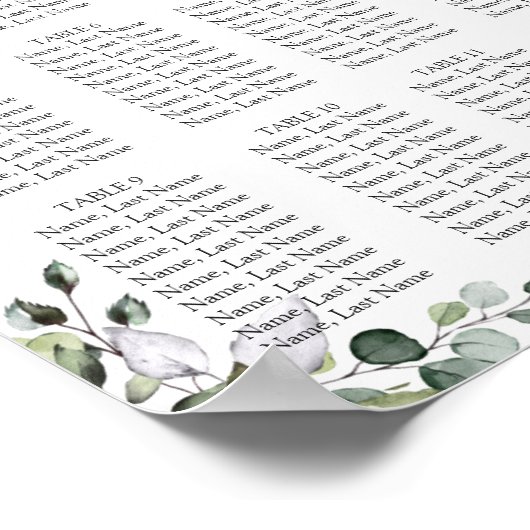 Eucalyptus 12 Tafels zitplaatskaart poster bord (Hoek)