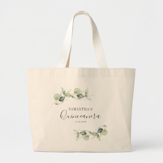 Eucalyptus 15e verjaardag Quinceanera Keepsake Grote Tote Bag (Voorkant)
