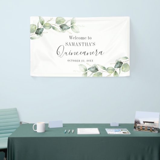 Eucalyptus 15th Birthday Greenery Quinceanera Spandoek (Beurs)
