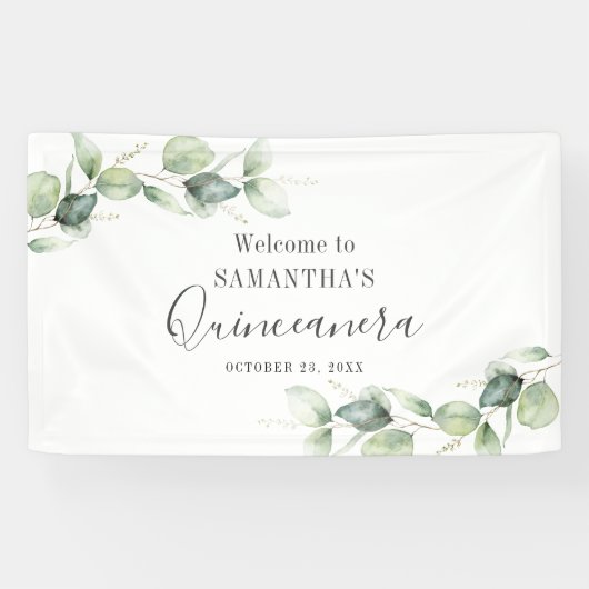 Eucalyptus 15th Birthday Greenery Quinceanera Spandoek (Horizontaal)