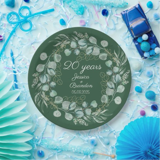 Eucalyptus 20e Emerald bruiloft Jubileum Papieren Bordje (Feest)