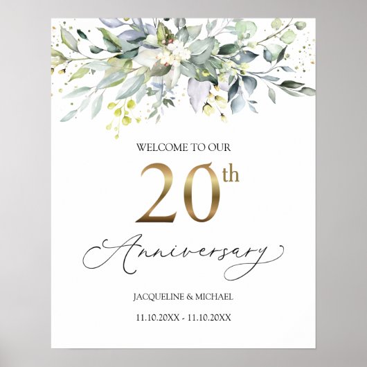 Eucalyptus 20th Wedding Jubileum Welkomstteken Poster (Voorkant)