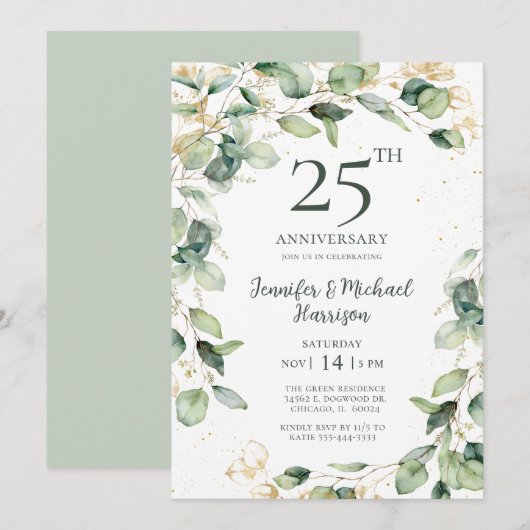 Eucalyptus 25e Jubileum Uitnodiging (Voorkant / Achterkant)