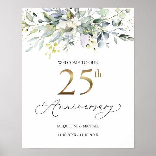 Eucalyptus 25th Wedding Jubileum Welkomstteken Poster (Voorkant)