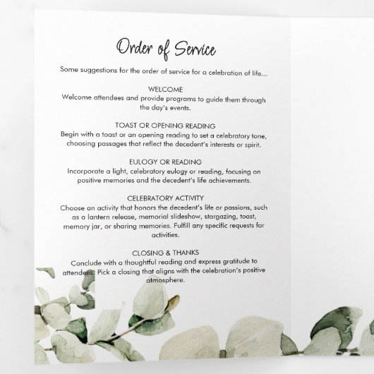 Eucalyptus 2-foto begrafenis / gedenkteken drieluik programma (Binnenzijde eerst)